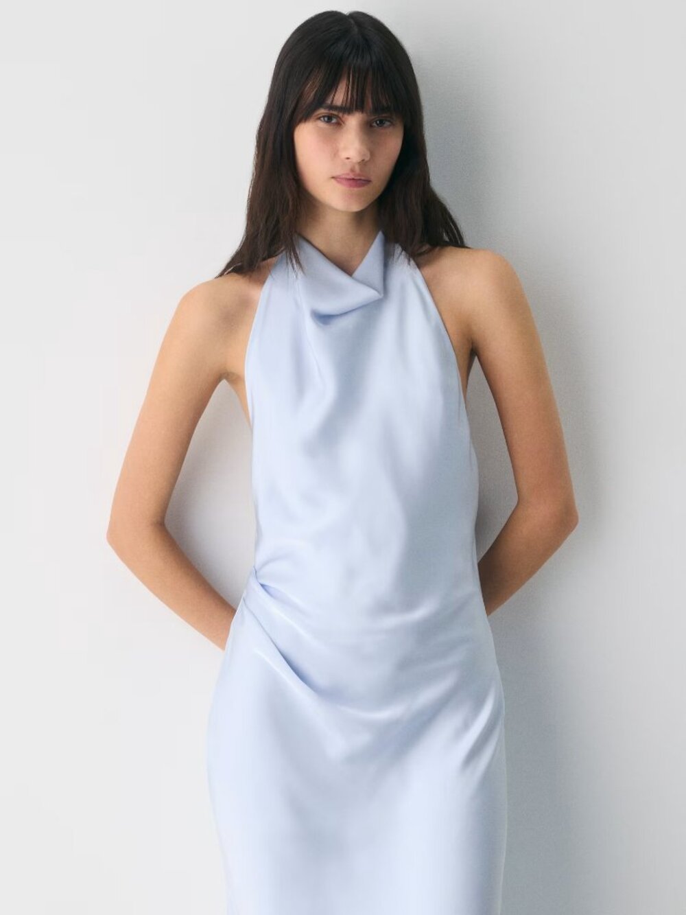 BABY BLUE Aritzia Audience Satin Maxi Halter Dress